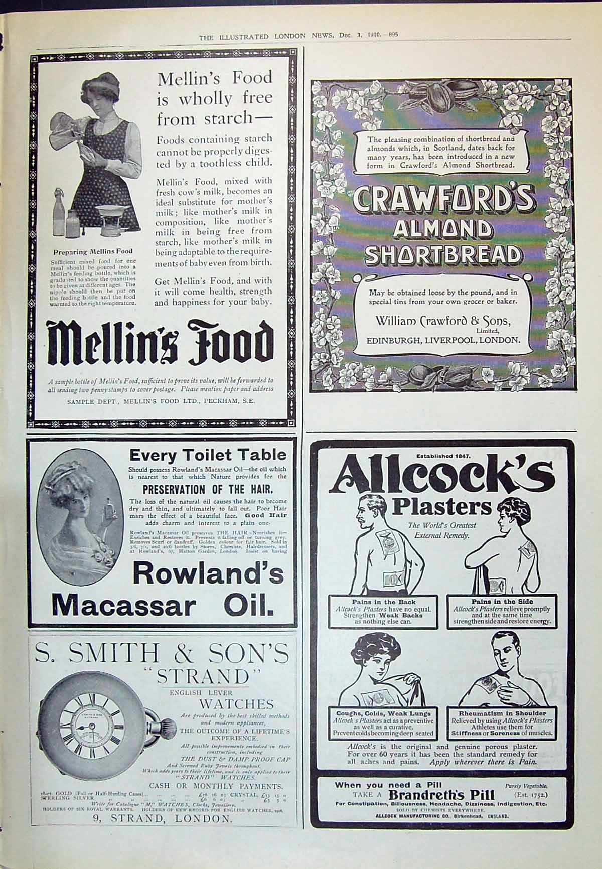Antique Print 1910 Mellin'S Food Crawfords Shortbread Rowlands Oil Allcocks