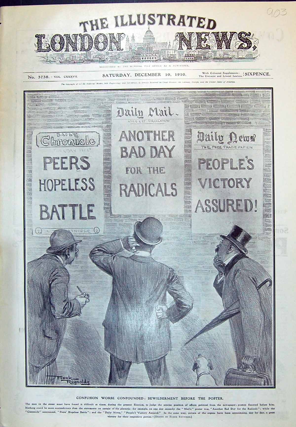 Antique Old Print 1910 Election Posters Daily Mail News Chronicle Men Voters