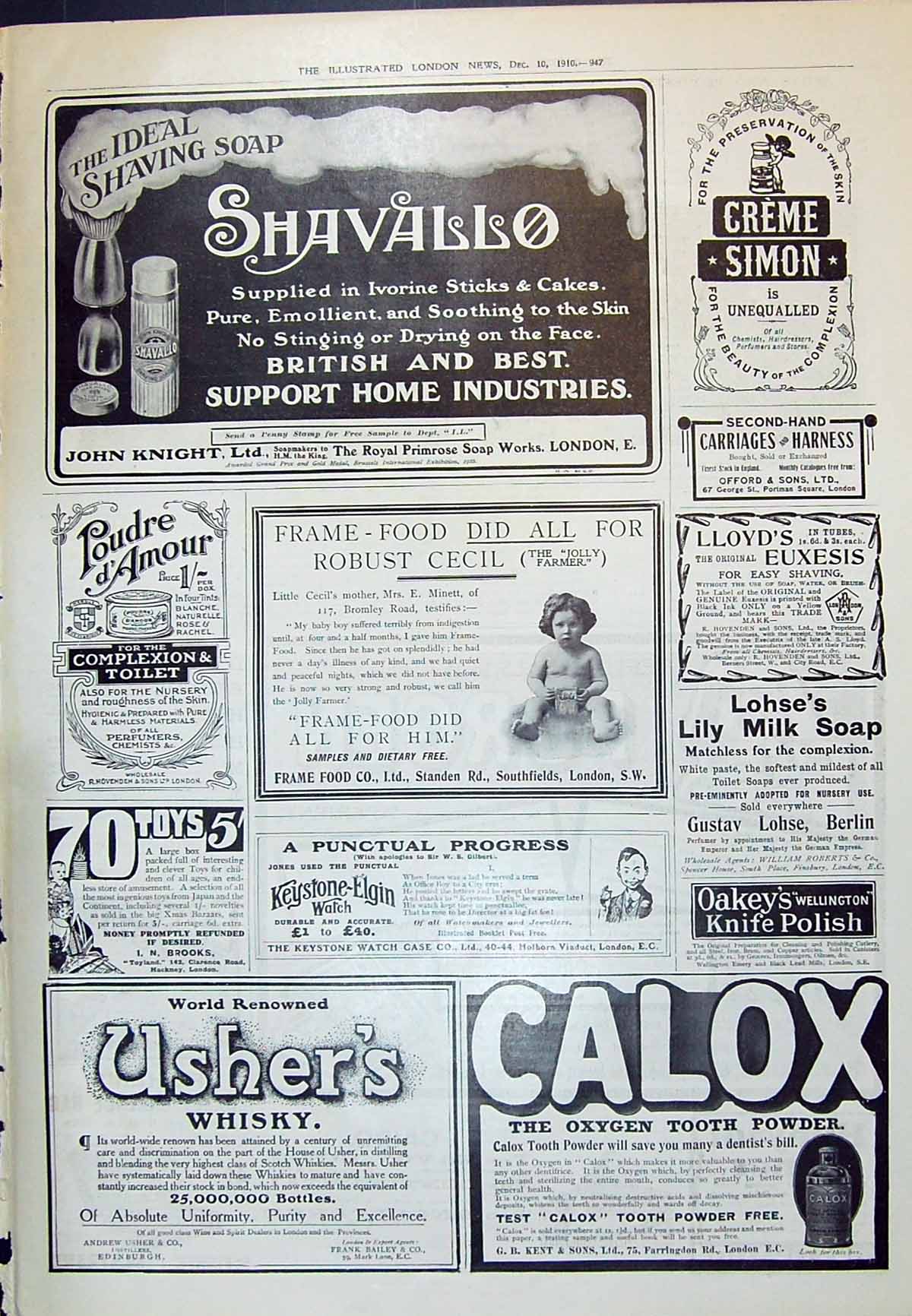 Antique Old Print 1910 John Knight Calox Ushers Whisky Cräme Simon Frame Food