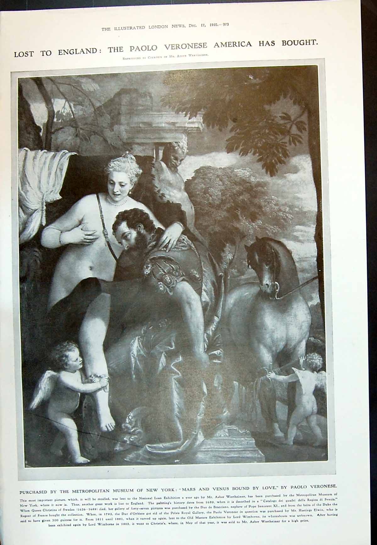 Old 1910 Mars Venus Bound Love Paolo Veronese Stilted Turf Gatherers 20th