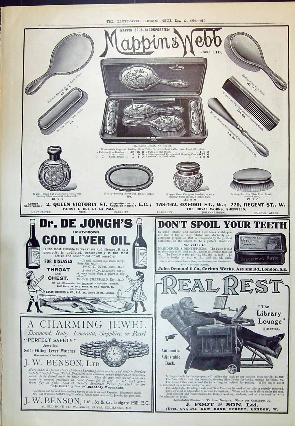 Old 1910 Mappin Webb Jongh'S Cod Liver Oil Foot Chair Benson Watches 20th