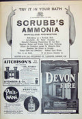 Antique Old Print 1910 Scrubb'S Ammonia Aitchison Devon Fire Grossmith Whisky