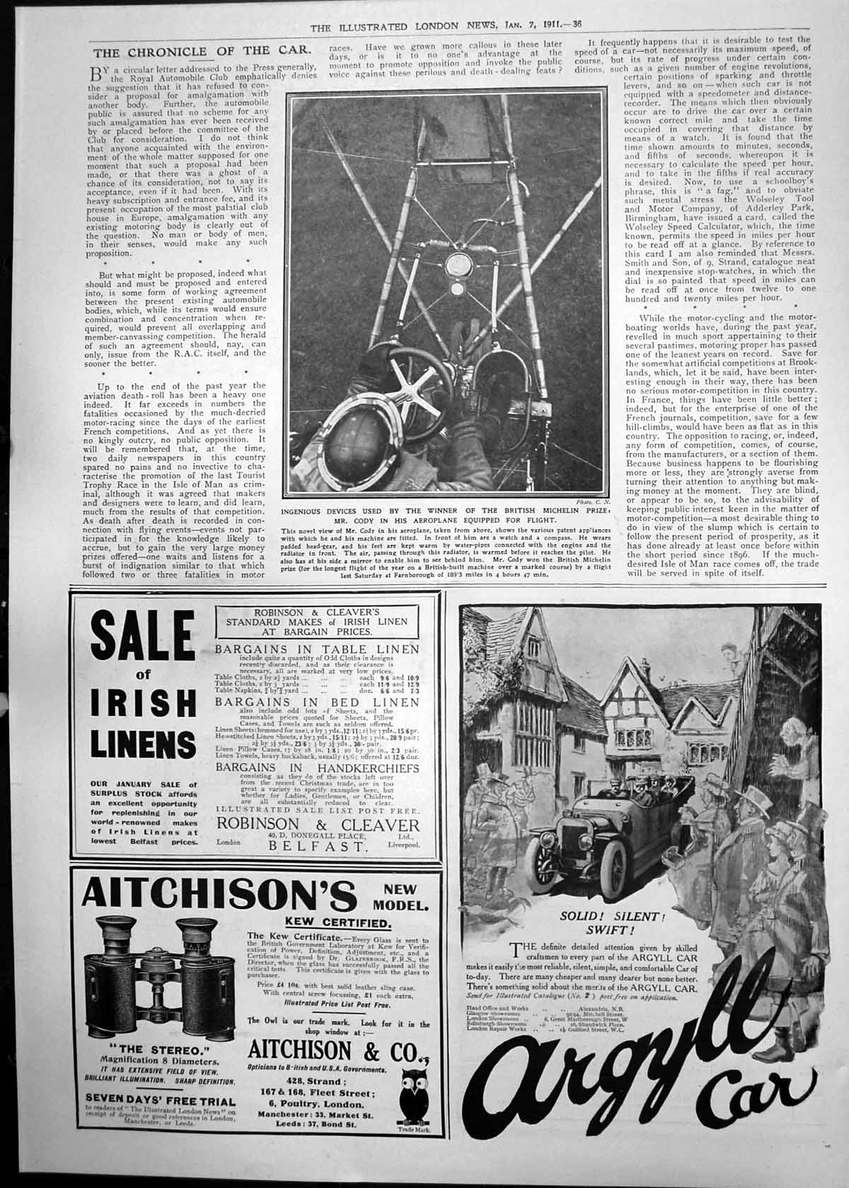 Old Mr Cody Aeroplane Equipped For Flight Steering System Helmet 1911 36P 20th