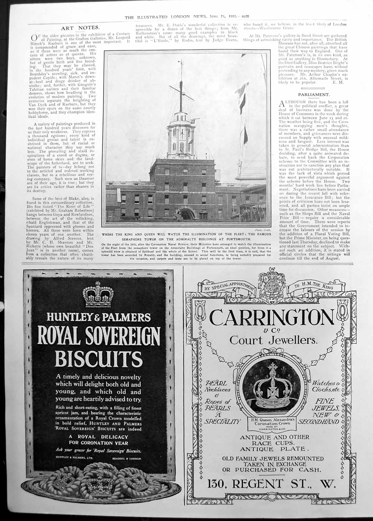 Old Print Semaphore Tower Admiralty Buildings Portsmouth Illumination 1911 1020P