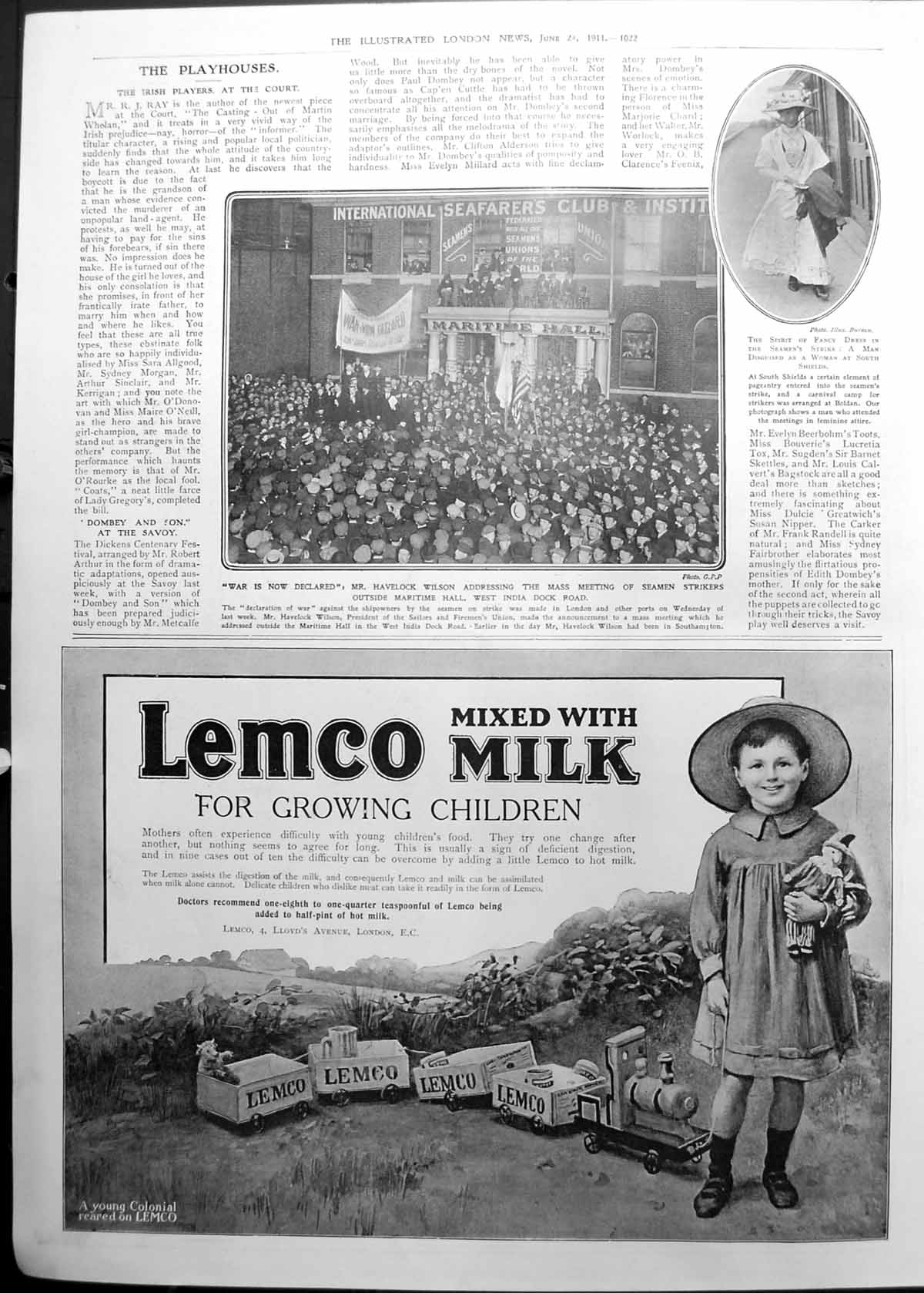 Old Print Mr Havelock Wilson Declares War On Shipowners Maritime Hall 1911 1022P