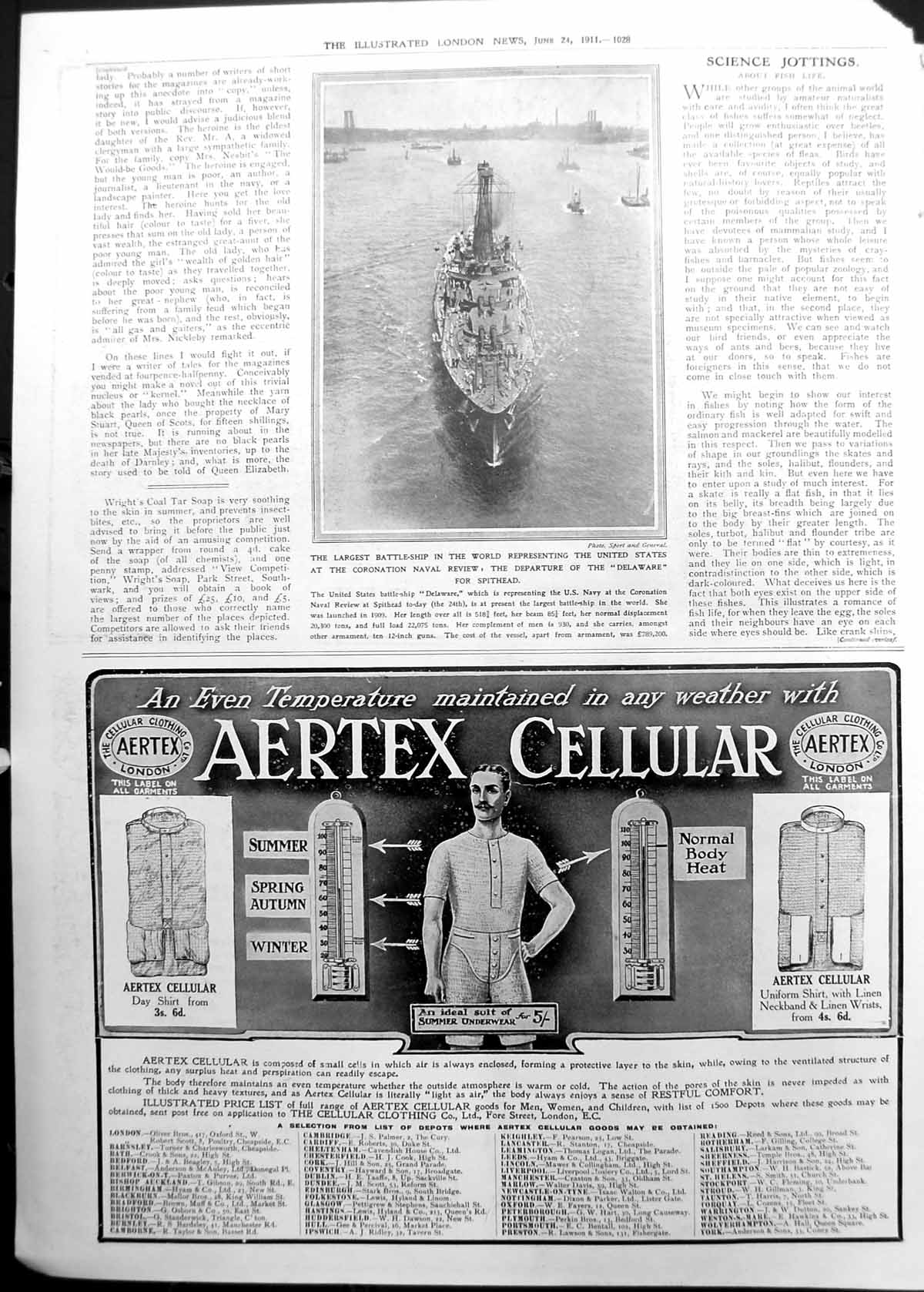 Old Print Largest Battleship Delaware From Us Coronation Review 1911 1028P 20th