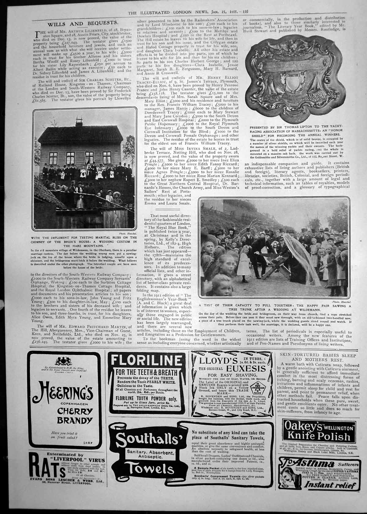 Old Print Testing Marital Bliss Harz Mountains Sawing Tree Trunk 1911 110P 20th