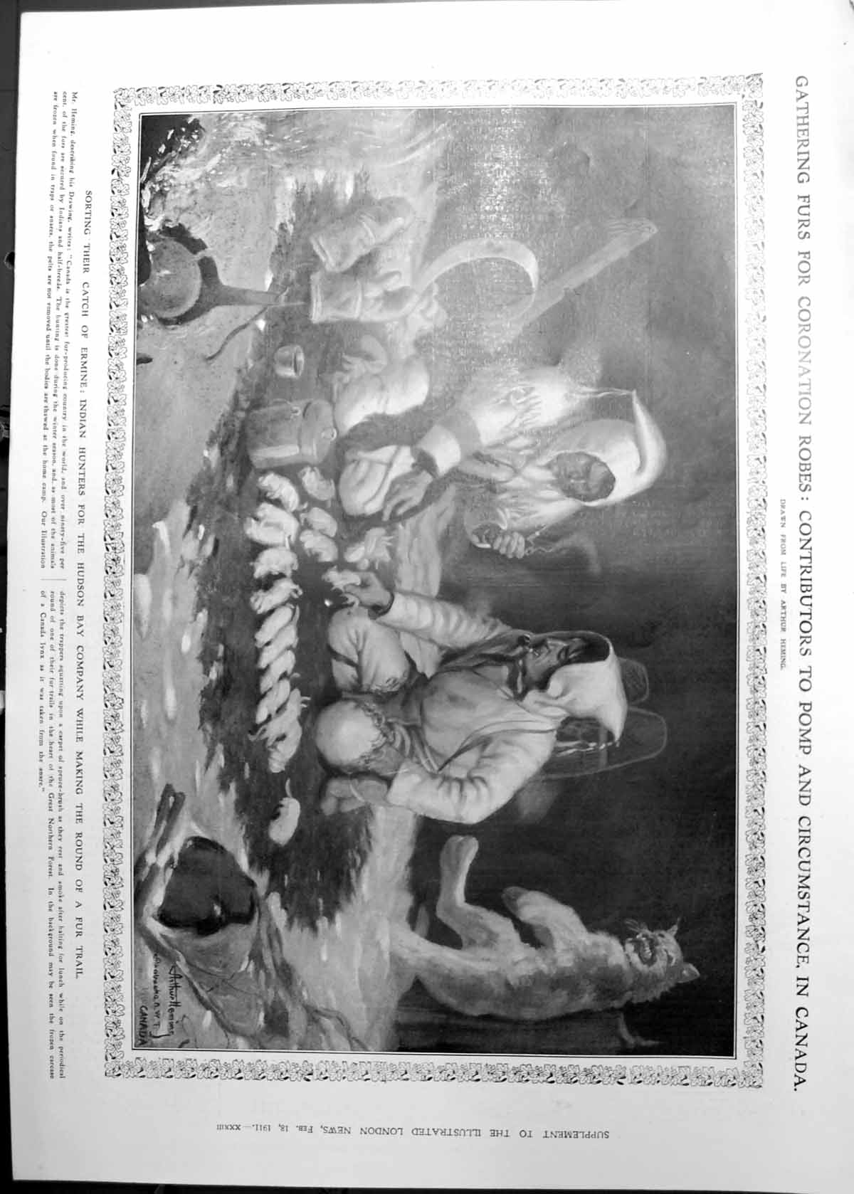 Old Print Gathering Furs Ermine Canada Indian Hunters Canadian Banks 1911 1117RP