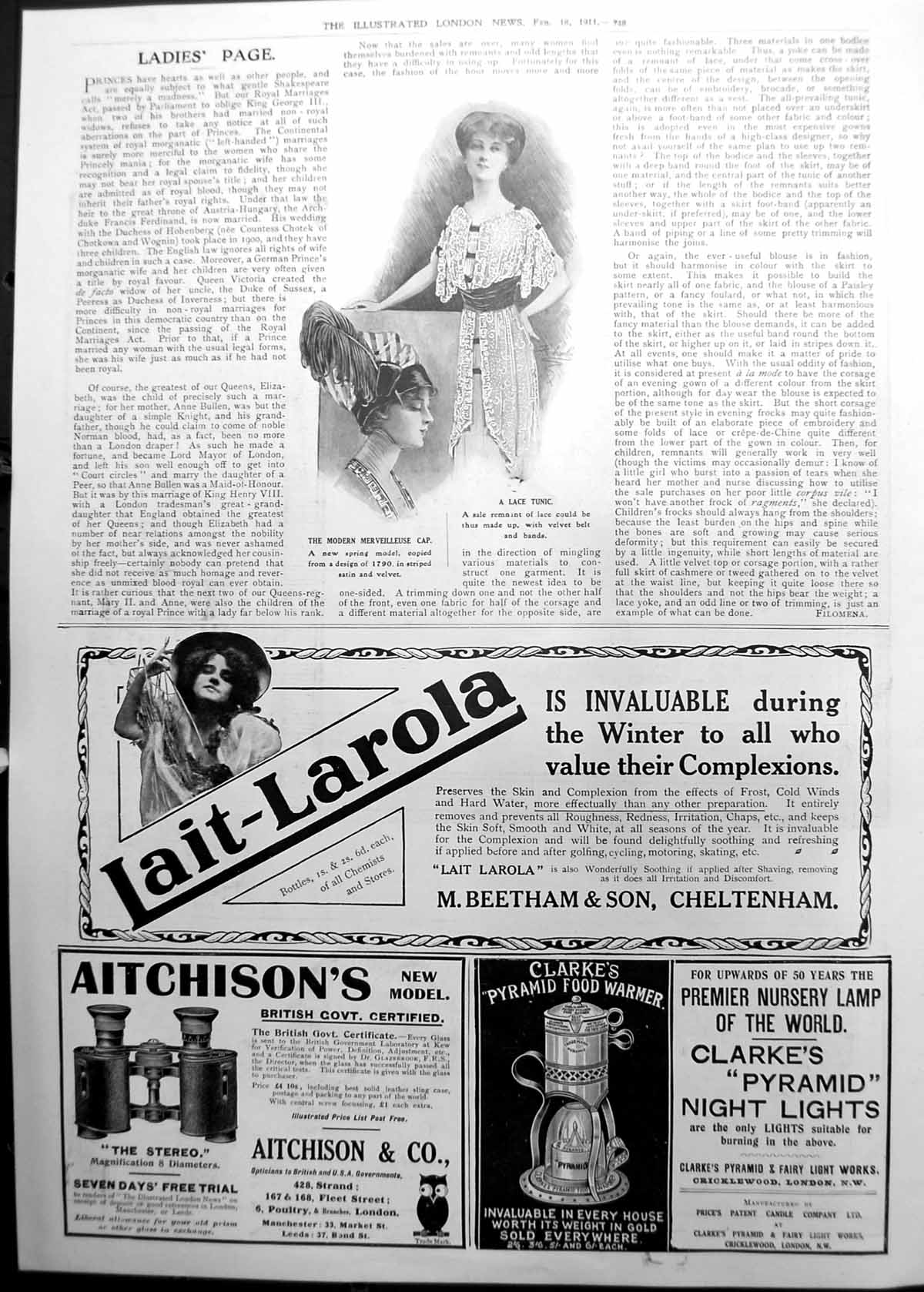 Old Ladies Page Lace Tunic Modern Merveilleuse Cap Feather 1911 1134P 20th