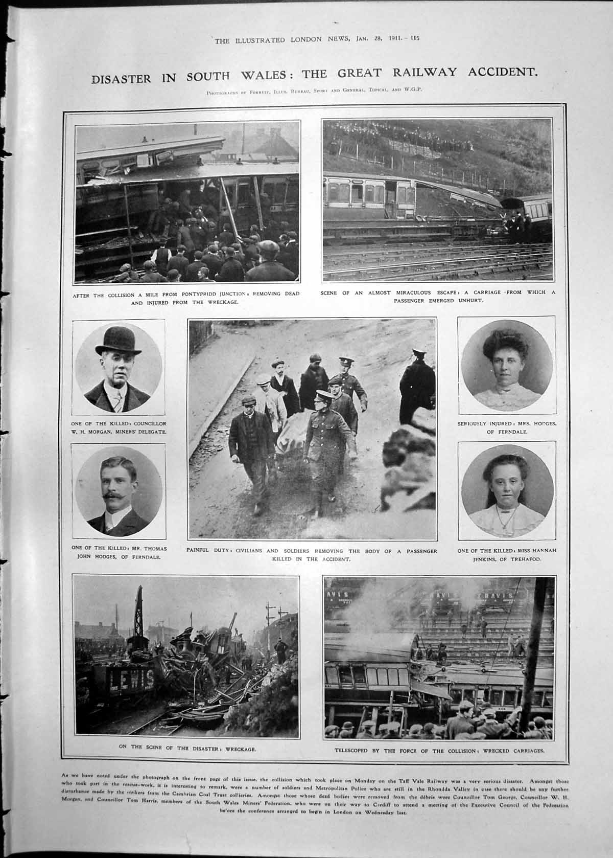 Print Railway Disaster South Wales Taff Vale Portraits M.P.S Lords 1911 115RP