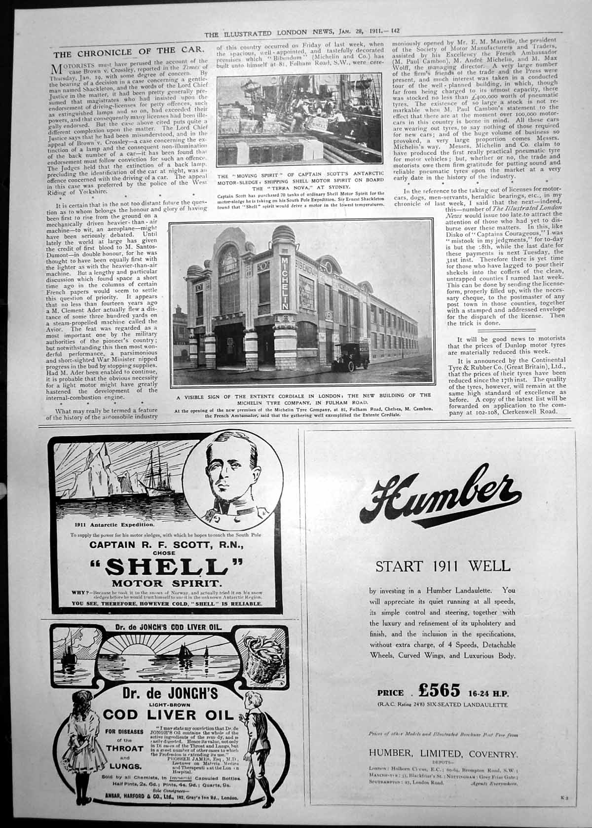 Print Motor Spirit Captain Scott'S Sledge Michelin Building Adverts 1911 142P