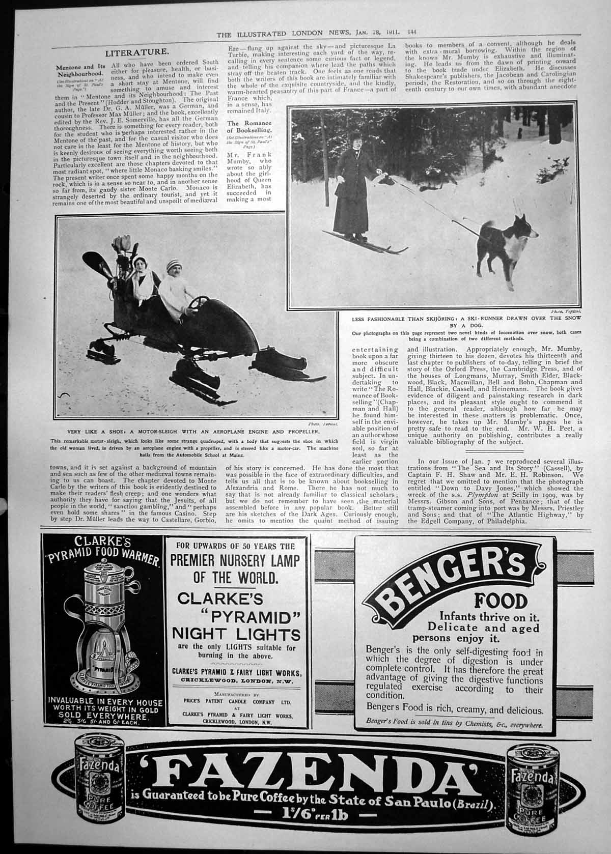 Old Motor Sleigh Aeroplane Engine Propellor Dog Pulled Sled 1911 144P 20th
