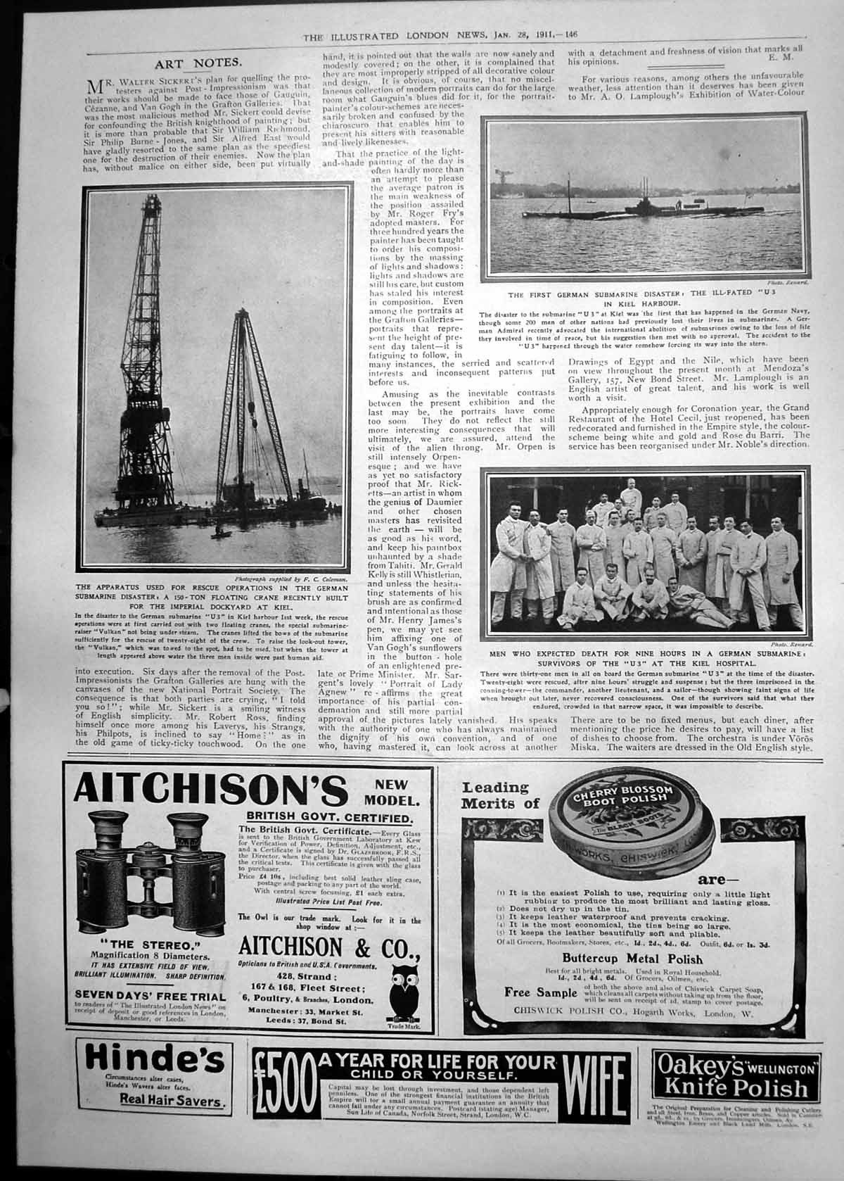 Old German Submarine Disaster U3 Rescue Operation Kiel Harbour 1911 146P