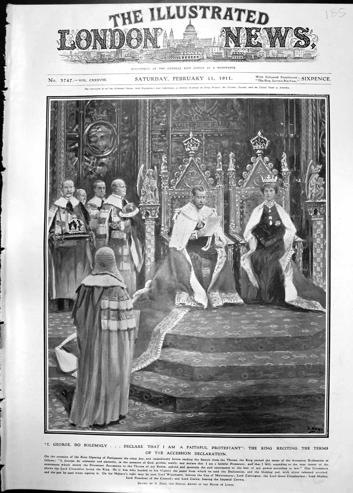 Antique Print King Reciting Terms Accession Declaration Protestant 1911 185P
