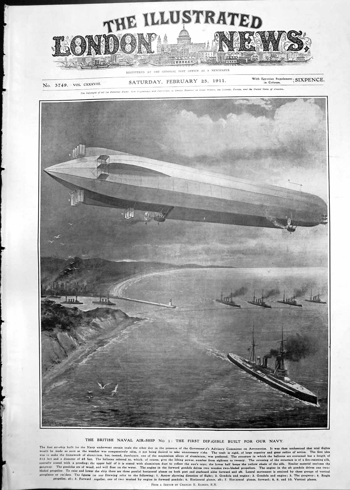 Print British Naval Air Ship First Dirigible Built For Navy Ce Eldred 1911 257P