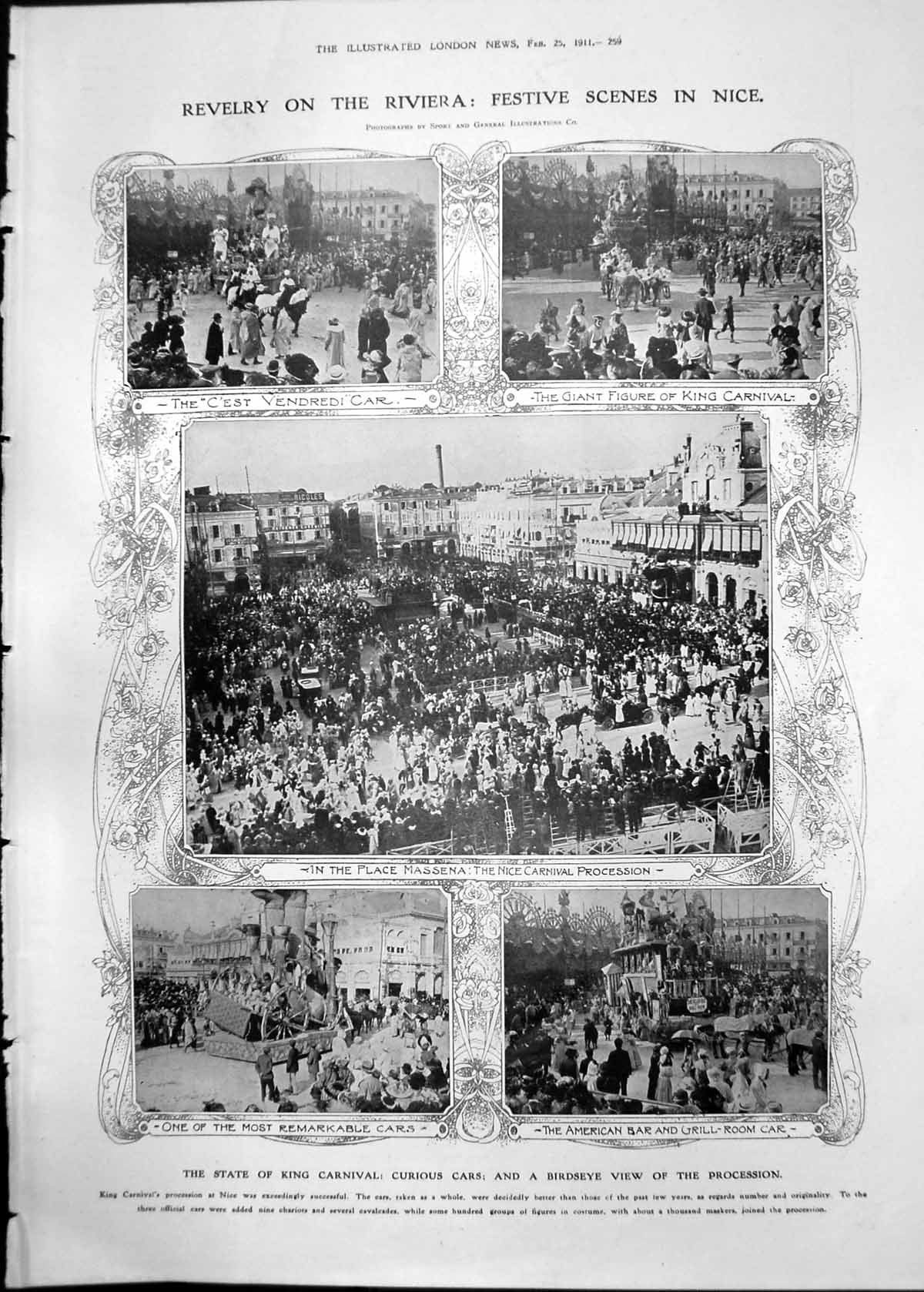 Old Print Festive Scenes Nice Place Massena James W. Lowther Portrait 1911 259RP