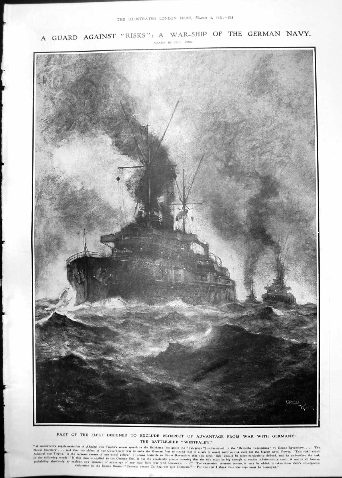 Old German Battle-Ship Westfalen Portraits James Hodgkinson 1911 293RP 20th