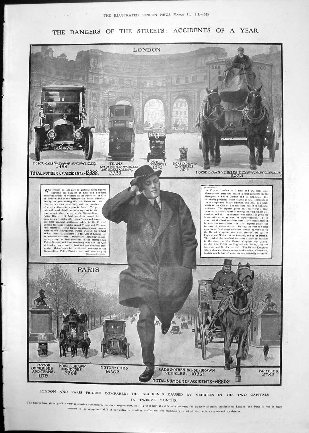 Antique Print Dangers Streets Paris London Prince Wales Coat Arms 1911 335RP