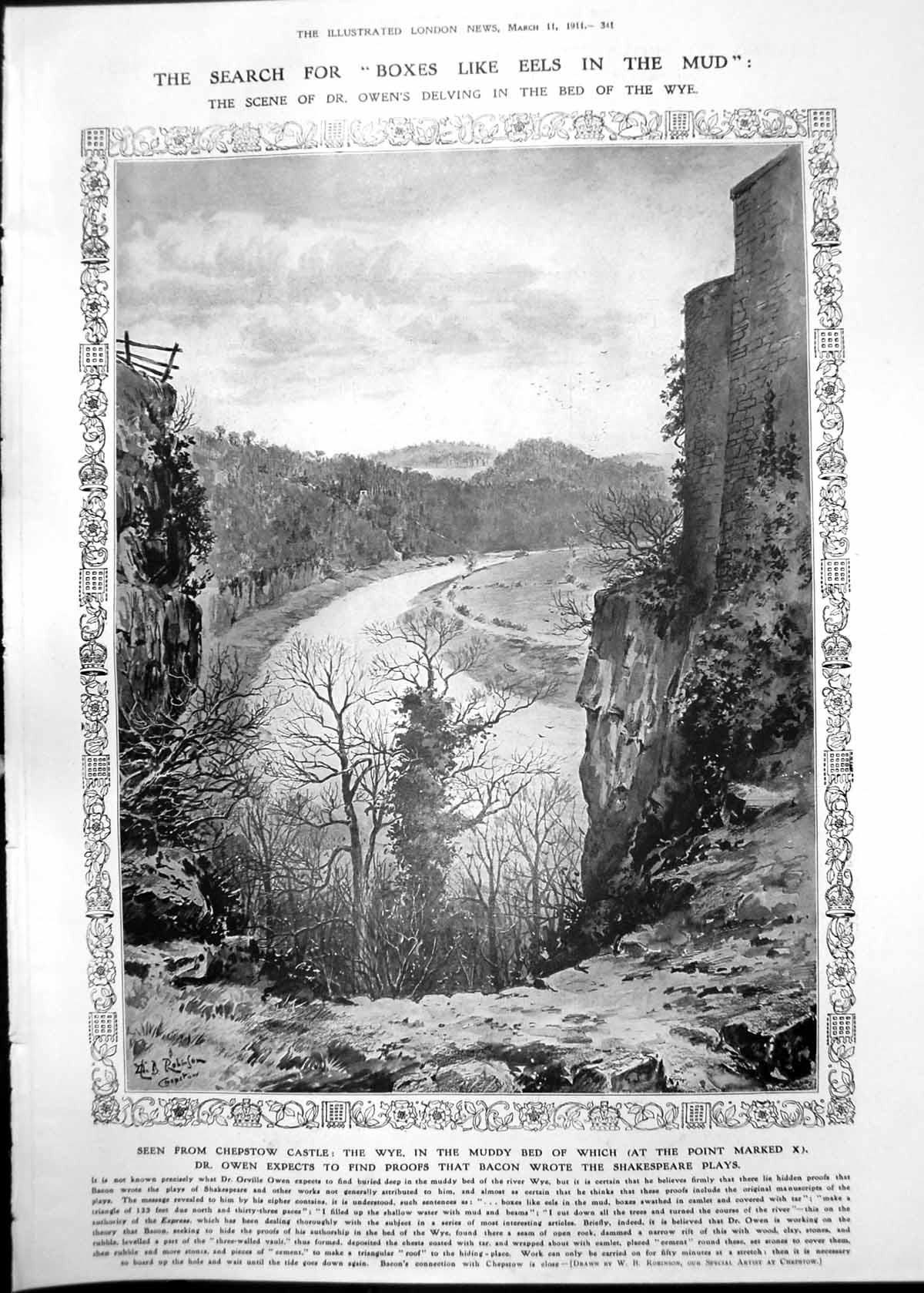 Old Print Wye River View Shakespeare Digging Portraits Faldetta 1911 341RP 20th