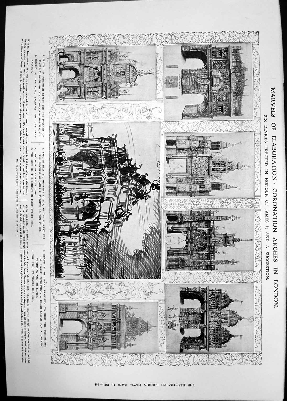 Print Coronation Arches London Lady Setting Clock French Time Paris 1911 351RP