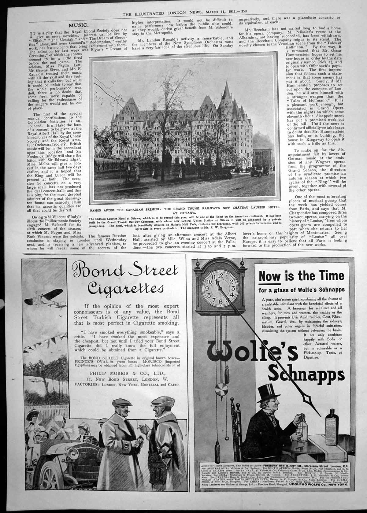 Old Print Chateau Laurier Hotel Ottawa Canada Cigarette Schnapps 1911 358P 20th