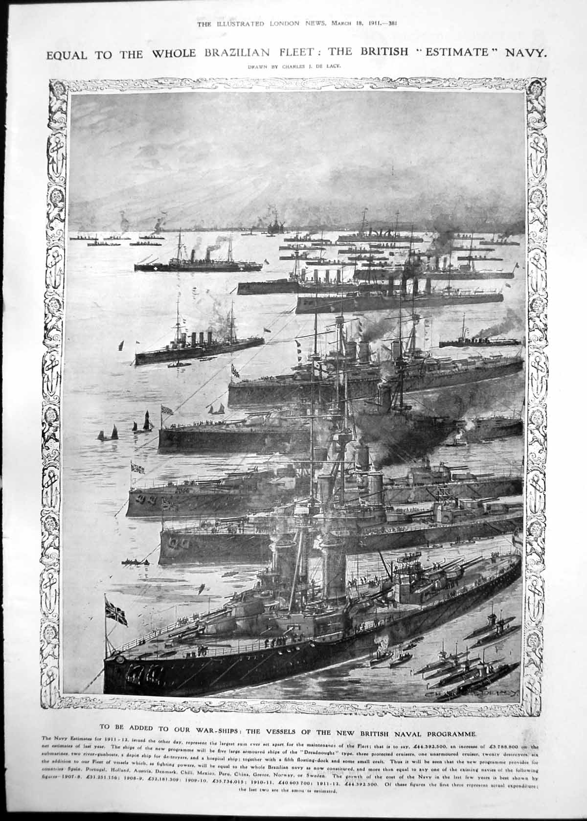 Old British Estimate Navy New Naval Ships Playhouses Portraits 1911 381RP 20th