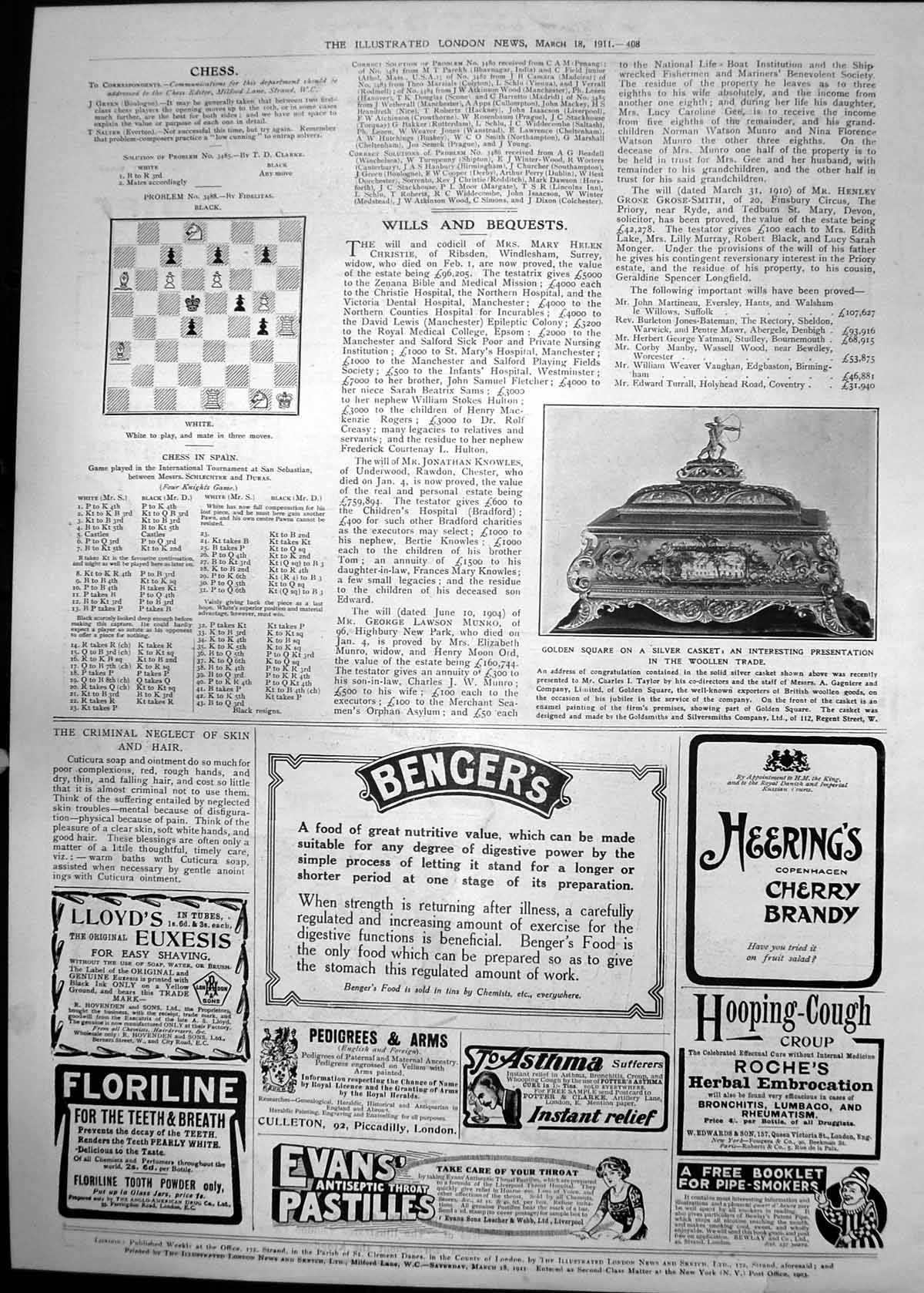 Old Print Gen Square Silver Casket Woollen Trade Advertisements 1911 408P 20th