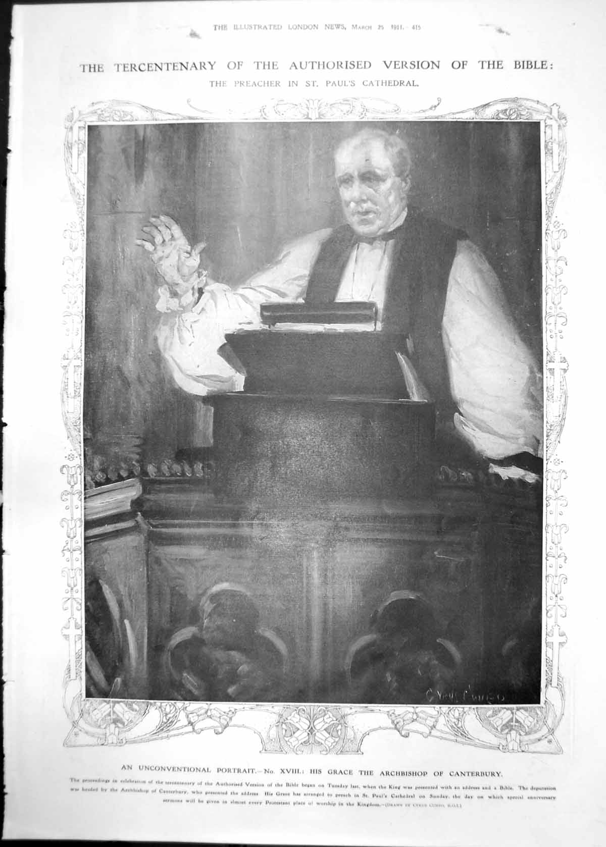 Old Print Archbishop Canterbury Preaching St. Paul'S Blacksmith'S Cup 1911 415RP