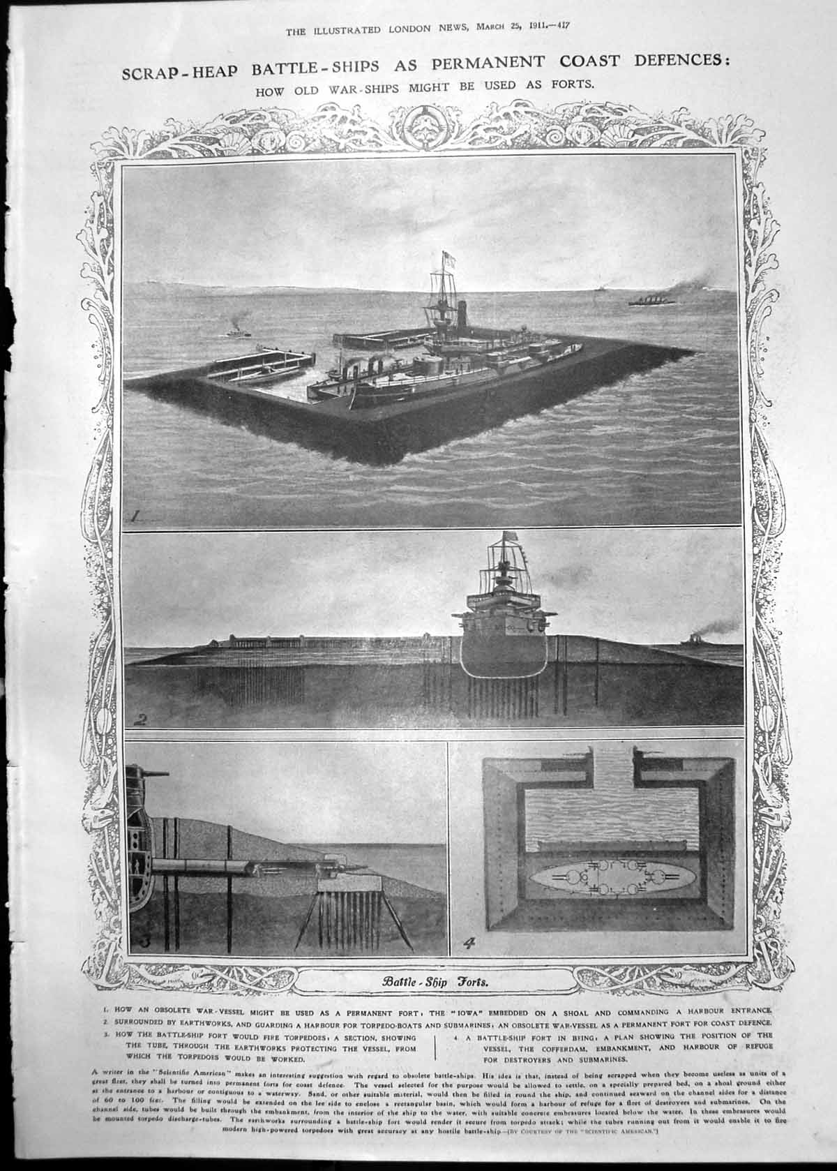 Old Battle-Ship Forts Coast Defences Mounting Camel Zariba 1911 417RP 20th
