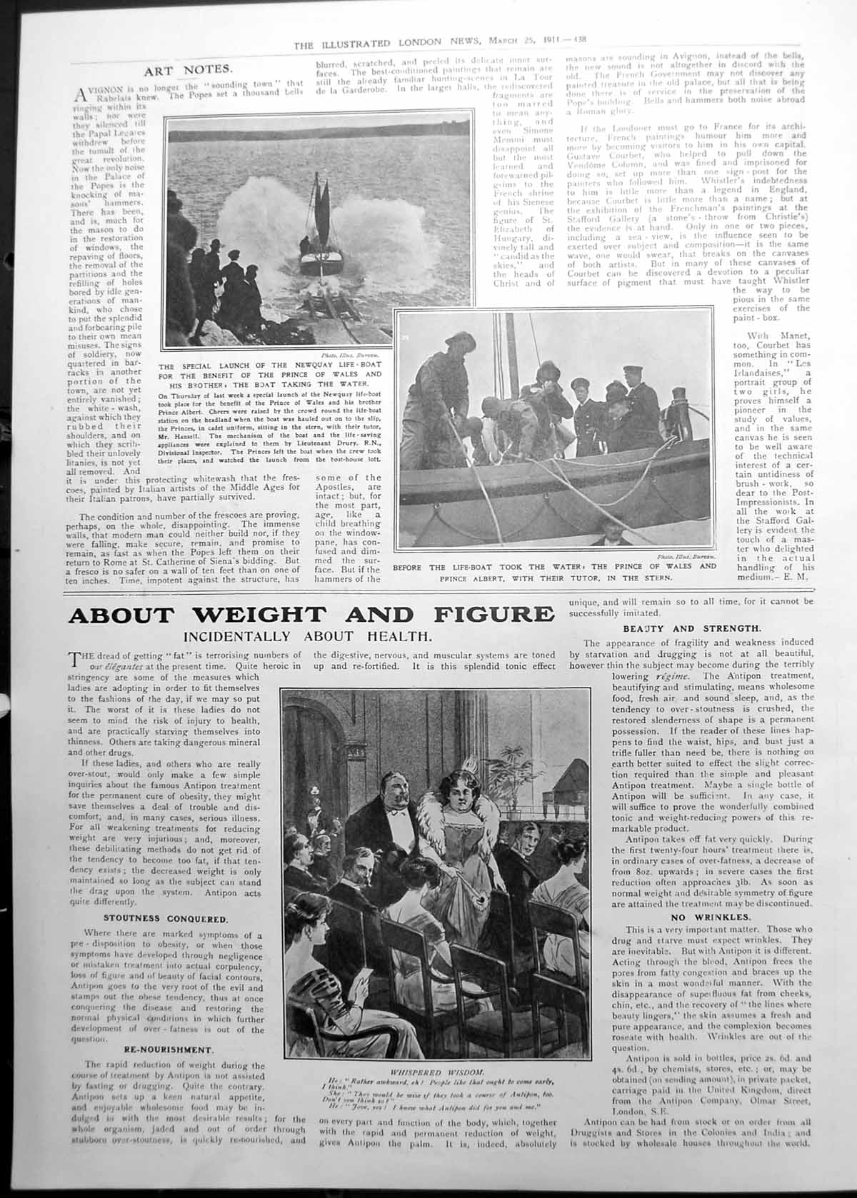 Antique Old Print Launch Newquay Lifeboat Prince Wales Prince Albert 1911 438P