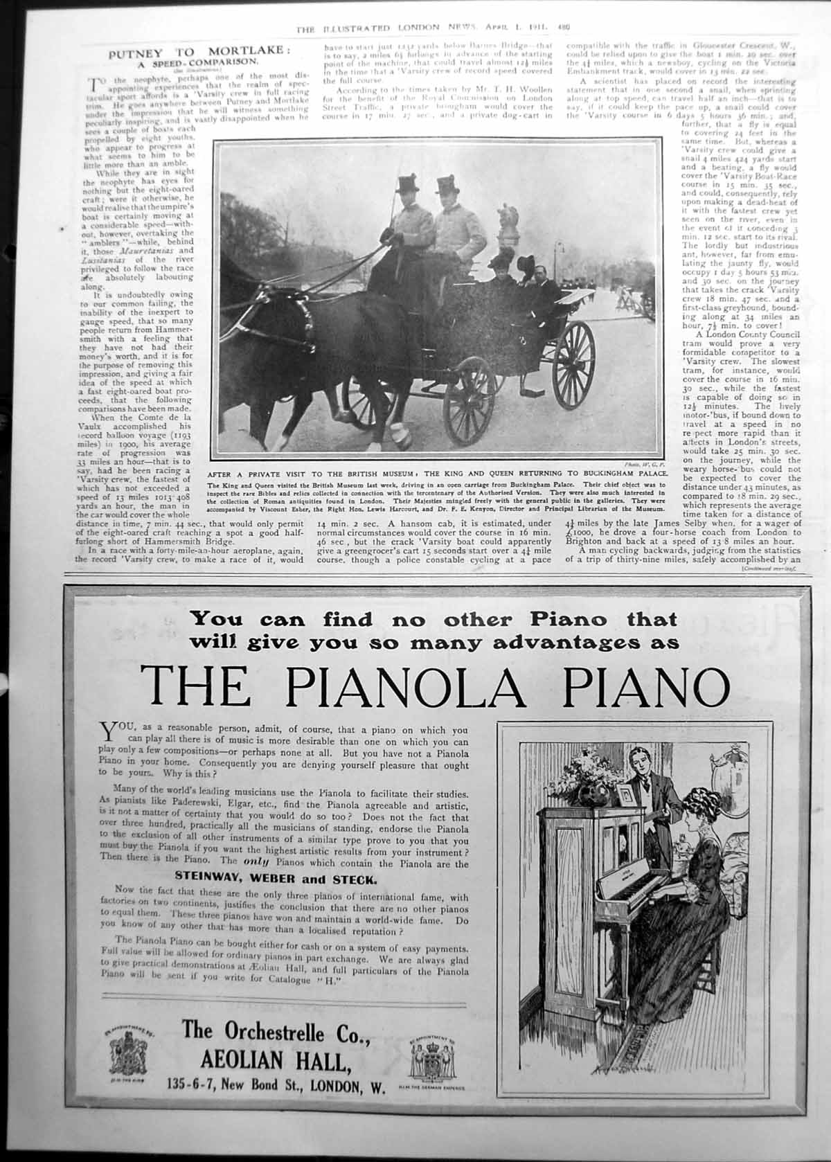 Old Print King Queen Returning Buckingham Palace Carriage Horses 1911 480P 20th
