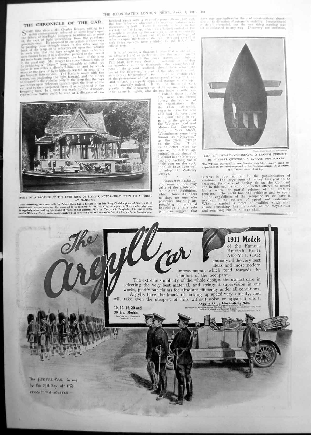 Old Spanish Dirigible Torres Quevedo Motor Boat Priest Bangkok 1911 484P 20th