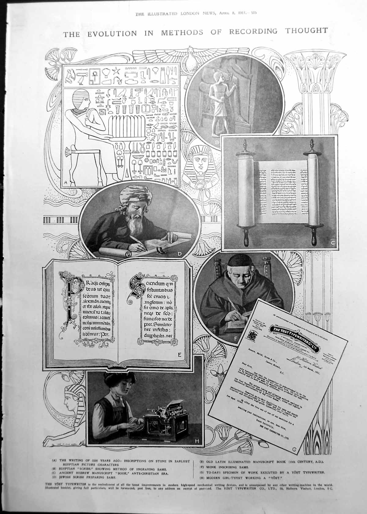 Old Print Ancient Stone Inscriptions Typewriters Graceful Spring Gown 1911 515RP