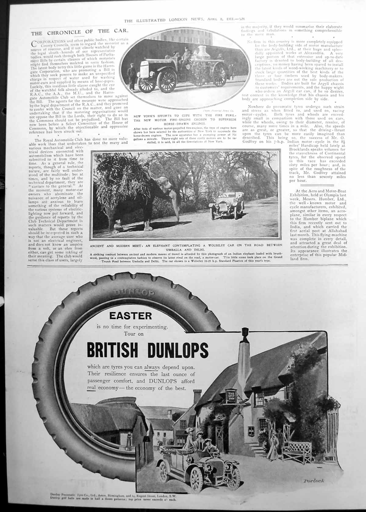 Old Motor Fire Engine New York Elephant Wolseley Delhi Dunlop 1911 526P 20th