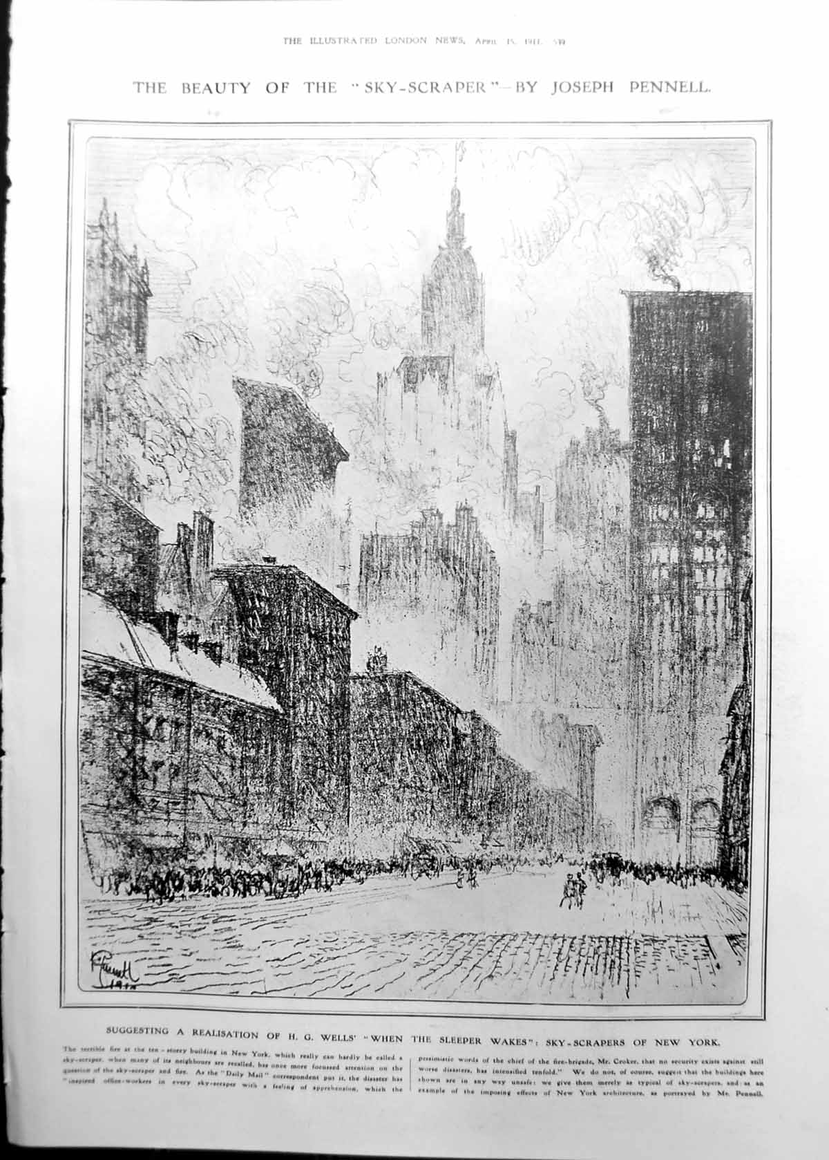 Old Sky-Scraper Joseph Pennell New York Factory Fire Fatal 1911 539RP 20th