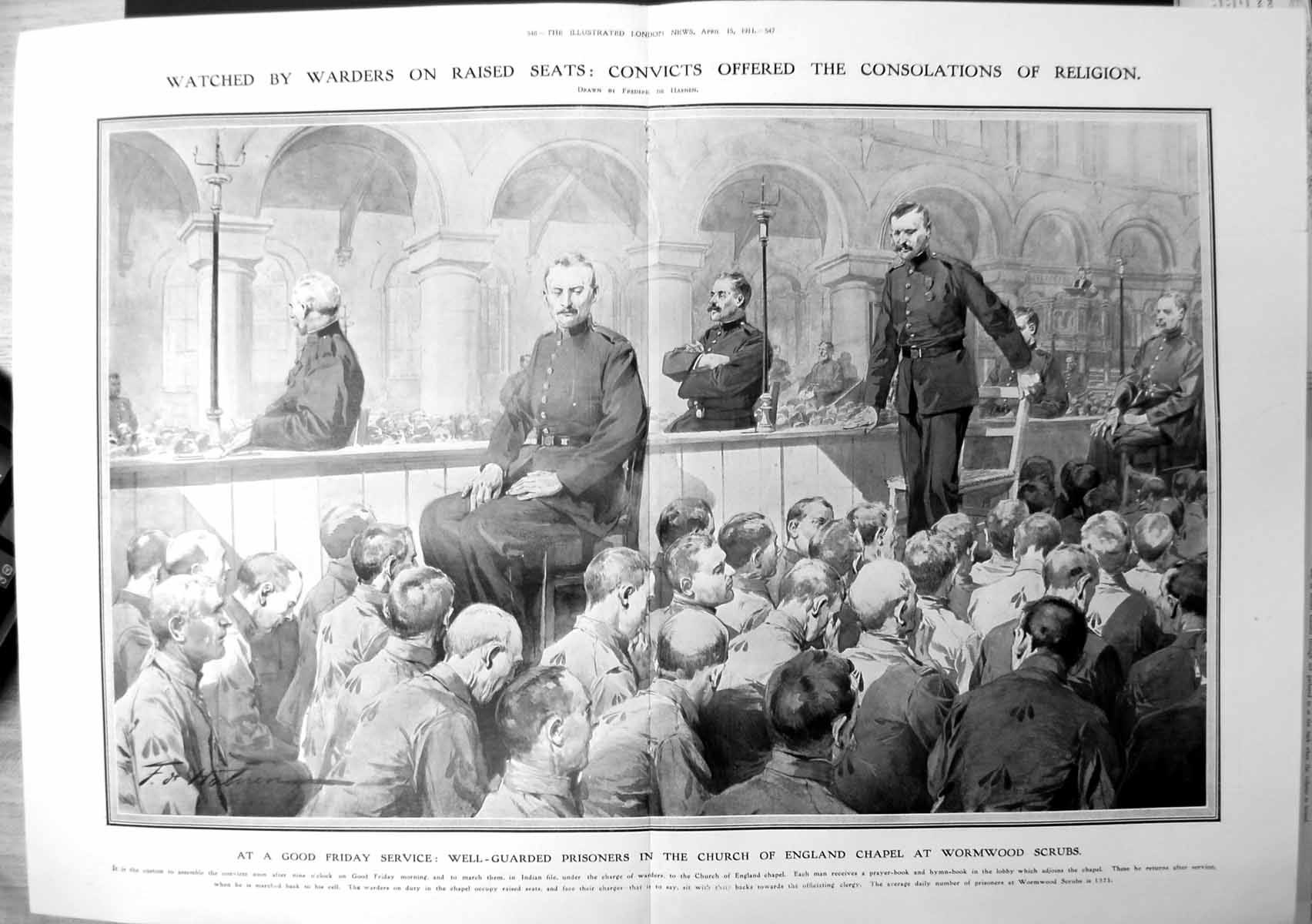 Old Print Convicts Offered Consolation Religion Watched Warders 1911 546TP 20th