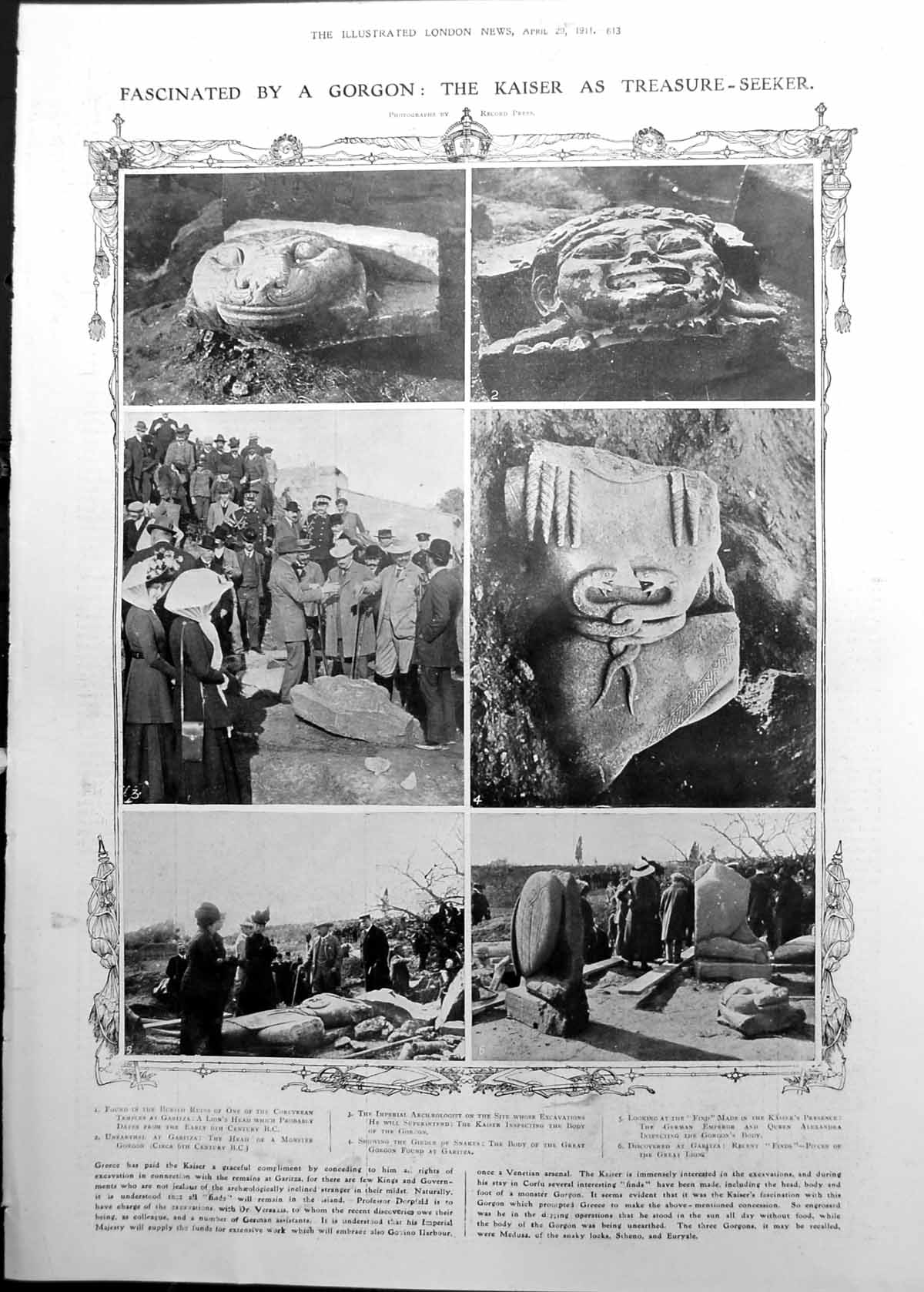Old Print Kaiser Gorgon Corcyrean Temple Garitza Incubating Fish Eggs 1911 613RP