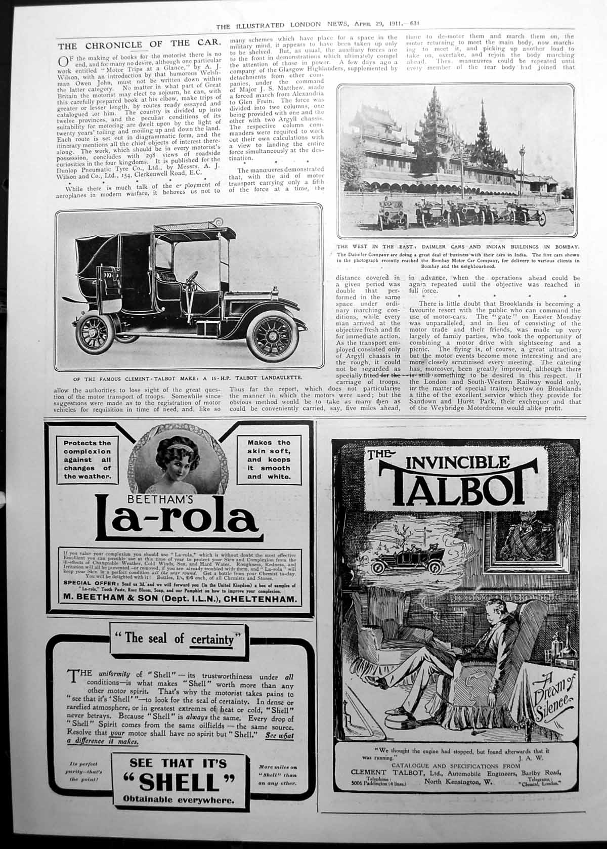 Old Talbot Landaulette Daimler Cars Indian Buildings Bombay 1911 634P 20th