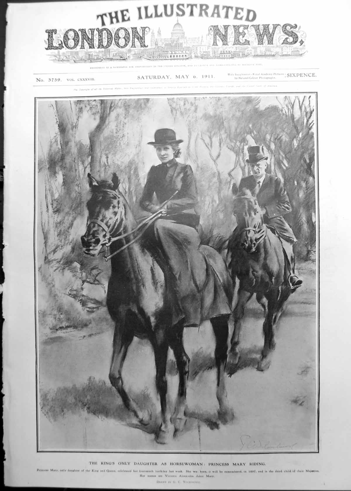 Old The King'S Only Daughter As Horsewoman Princess Mary Riding 1911 641P 20th