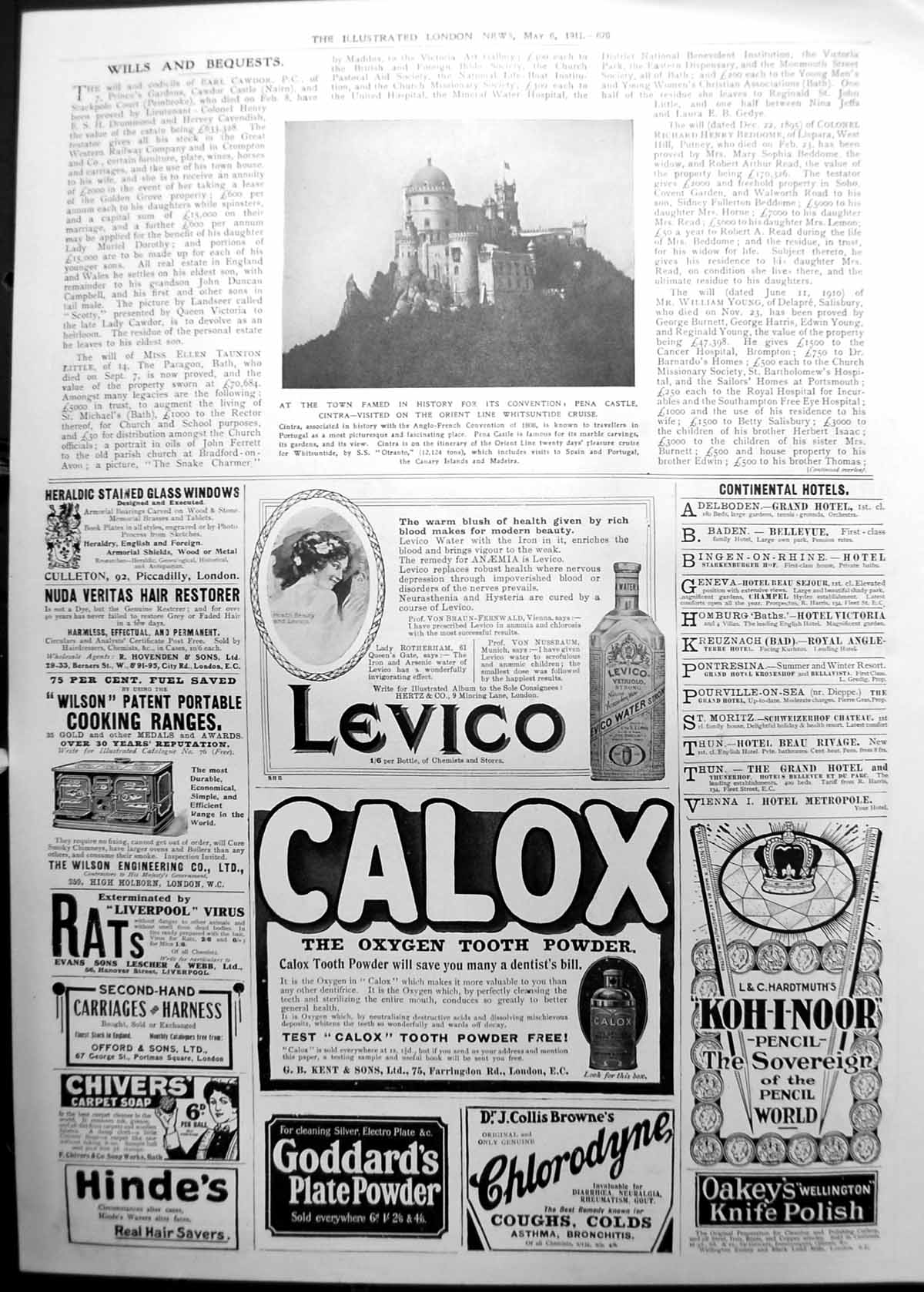 Old Pena Castle Cintra Adverts Levico Calox Koh-I-Noor Pencil 1911 670P 20th