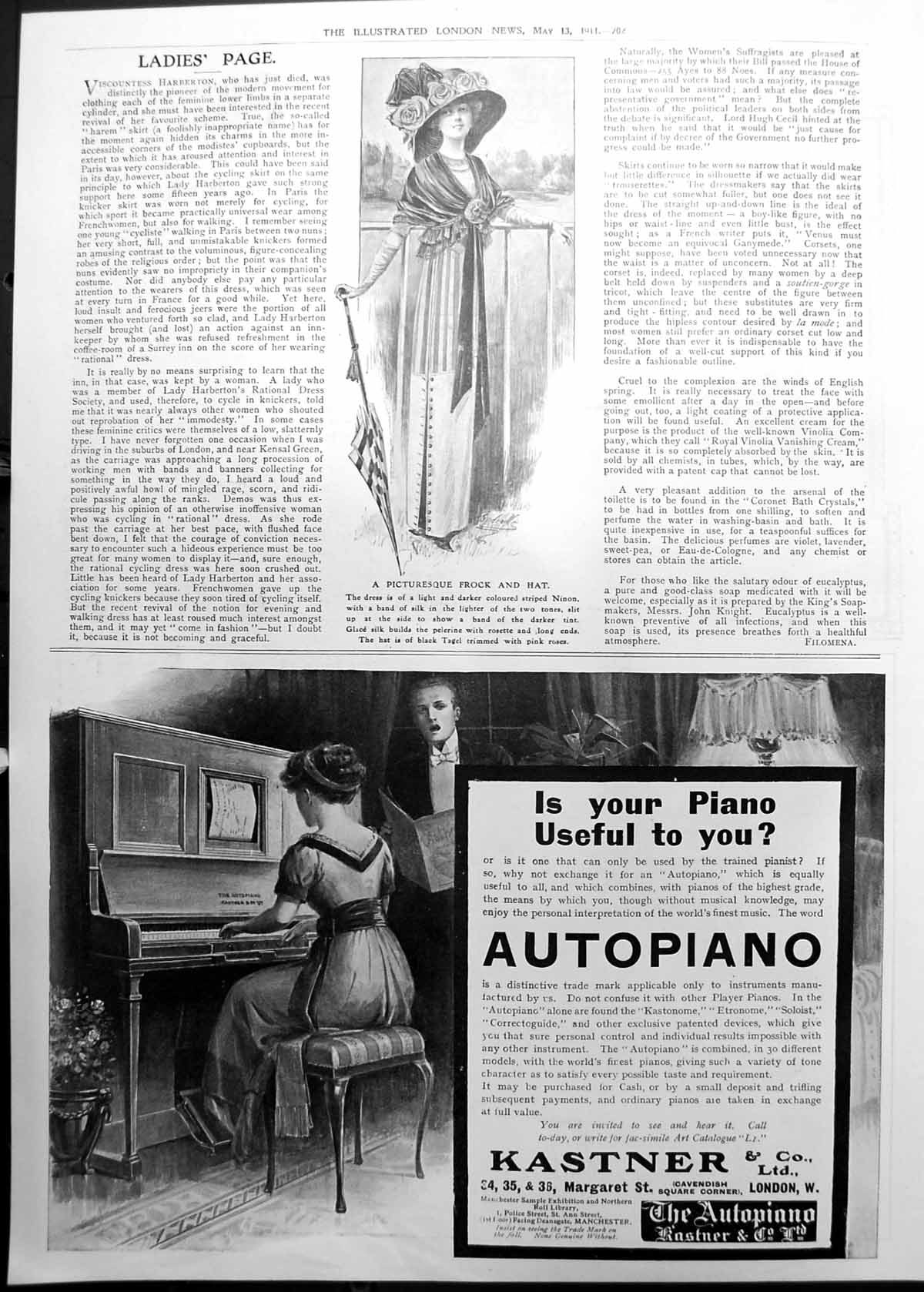 Old Picturesque Frock Hat Ladies Page Autopiano Advertisement 1911 702P 20th