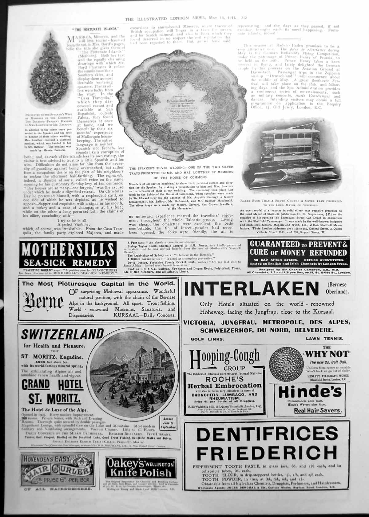 Old Silverware Presentations Tram Sheffield Adverts Switzerland 1911 712P 20th