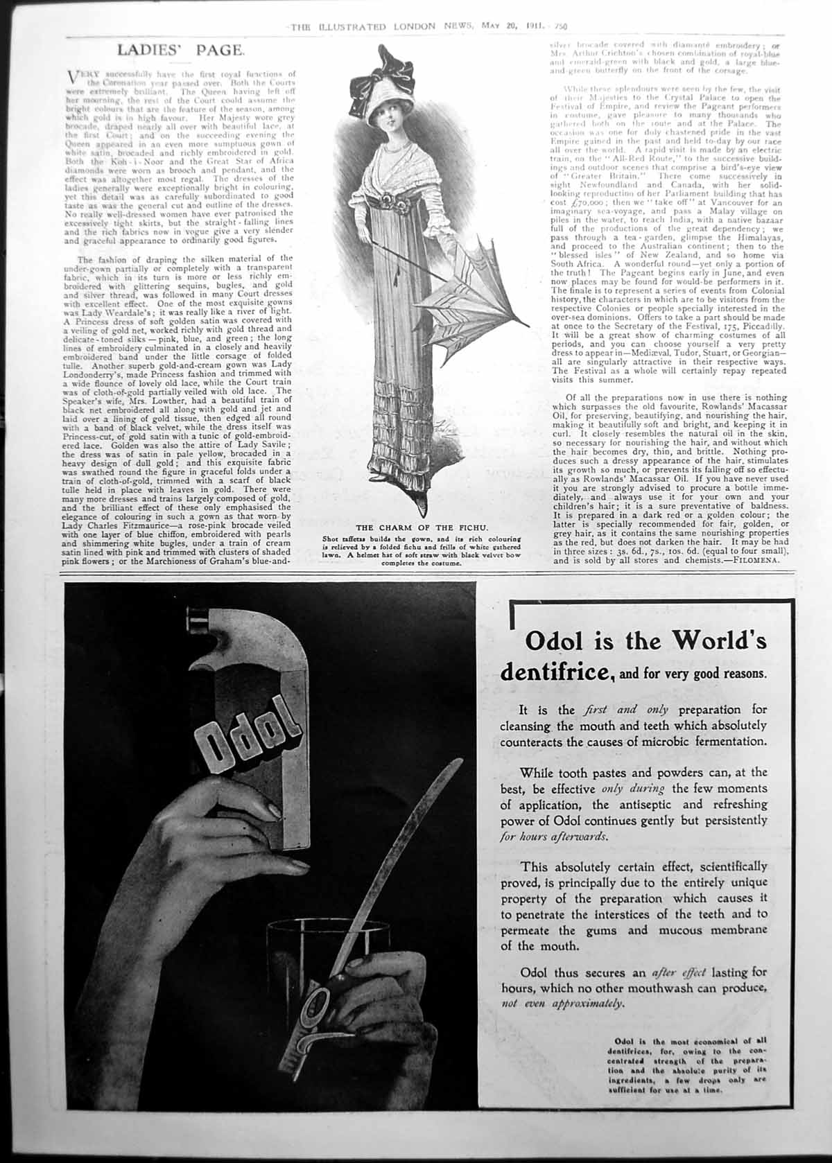 Print Ladies Page Charm Fichu Shot Taffeta Helmet Hat Straw Odol Ad 1911 750P