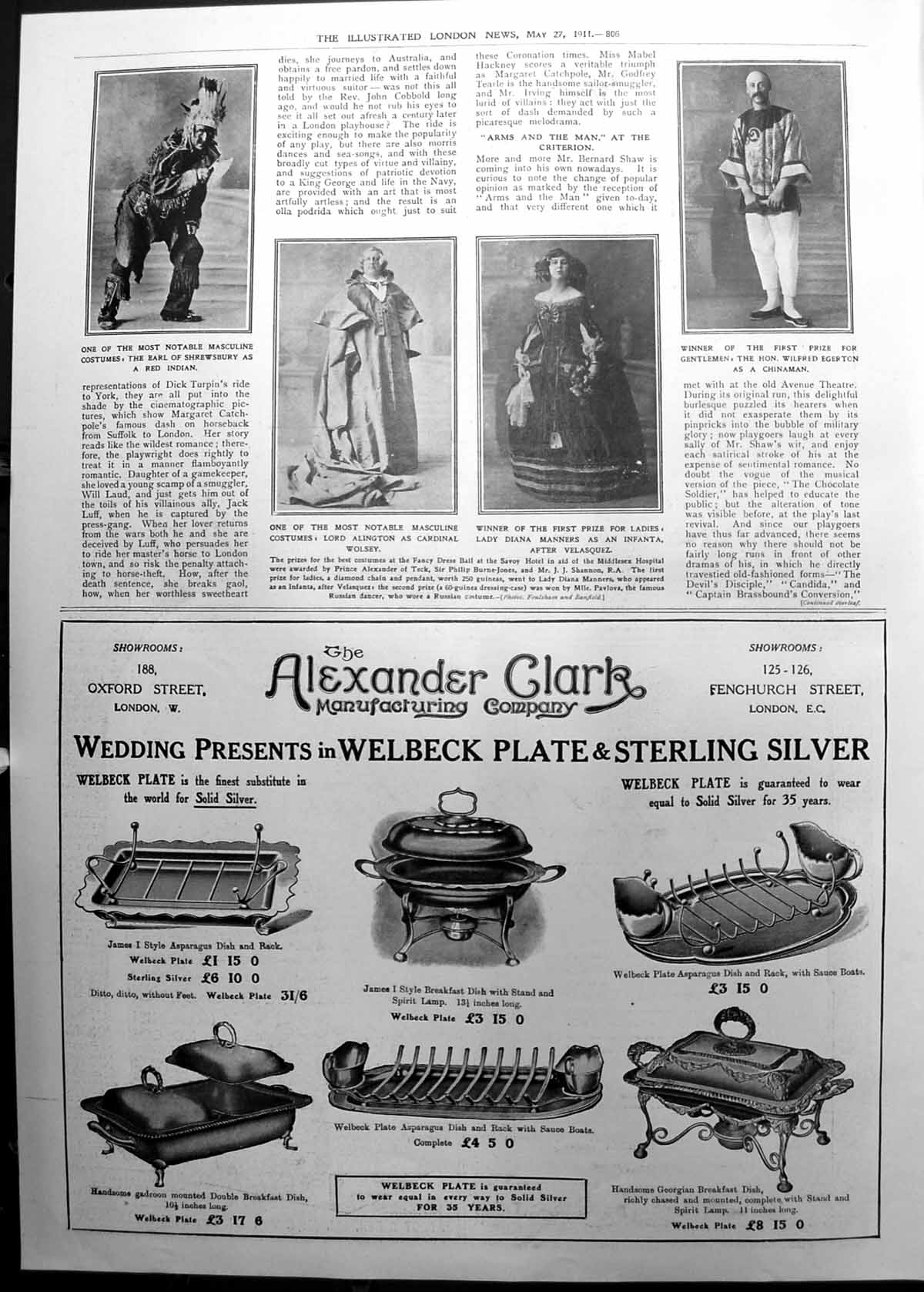 Old Print Notable Masculine Costumes Red Indian Cardinal Wolsey 1911 806P 20th