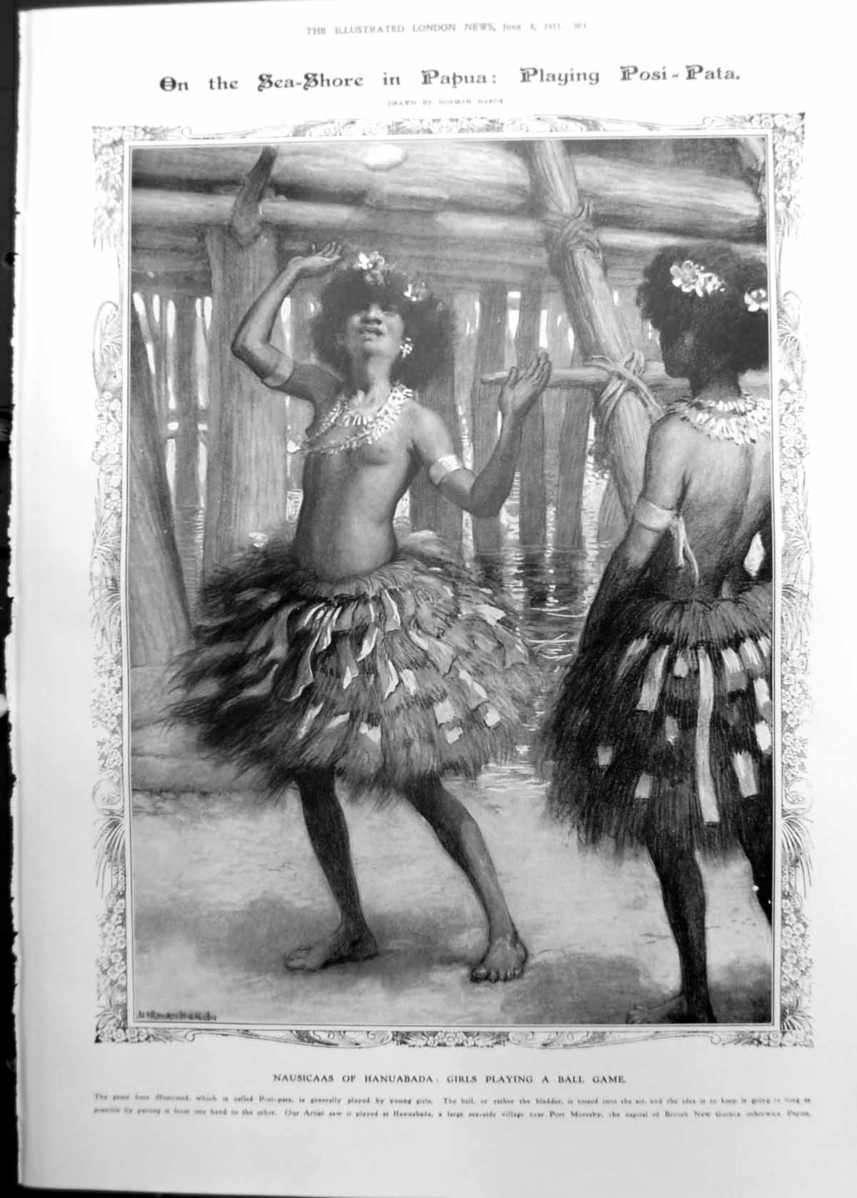 Old Print Nausicaas Hanuabada Papua Girls Game Edgar Chahine Portrait 1911 861RP