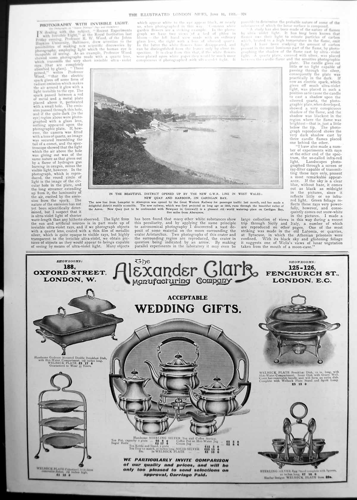 Antique Print New Quay Harbour Cardigan Bay West Wales G.W.R. Line 1911 924P