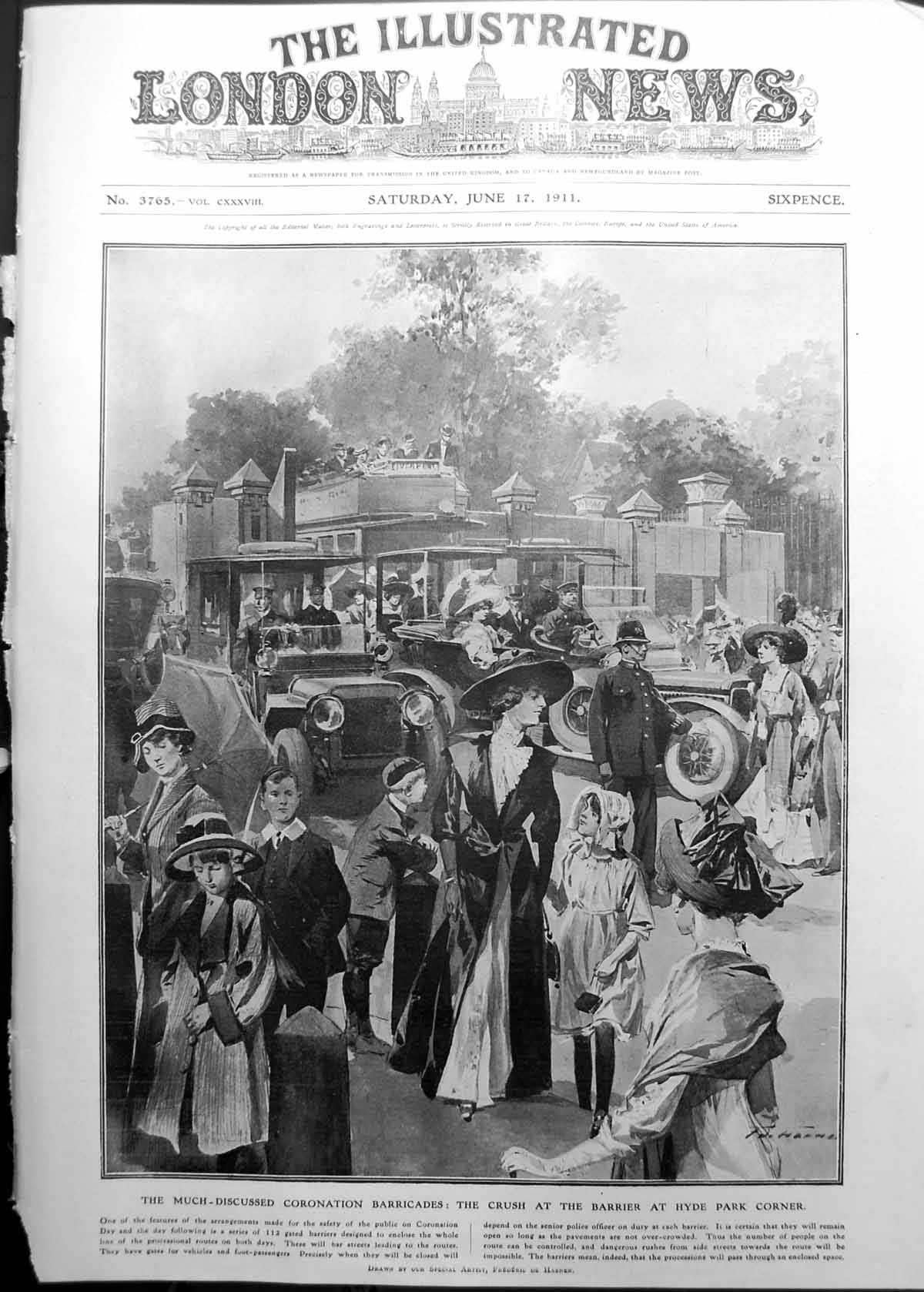 Old Coronation Barricades Crush Hyde Park Corner Motor Cars 1911 931P 20th