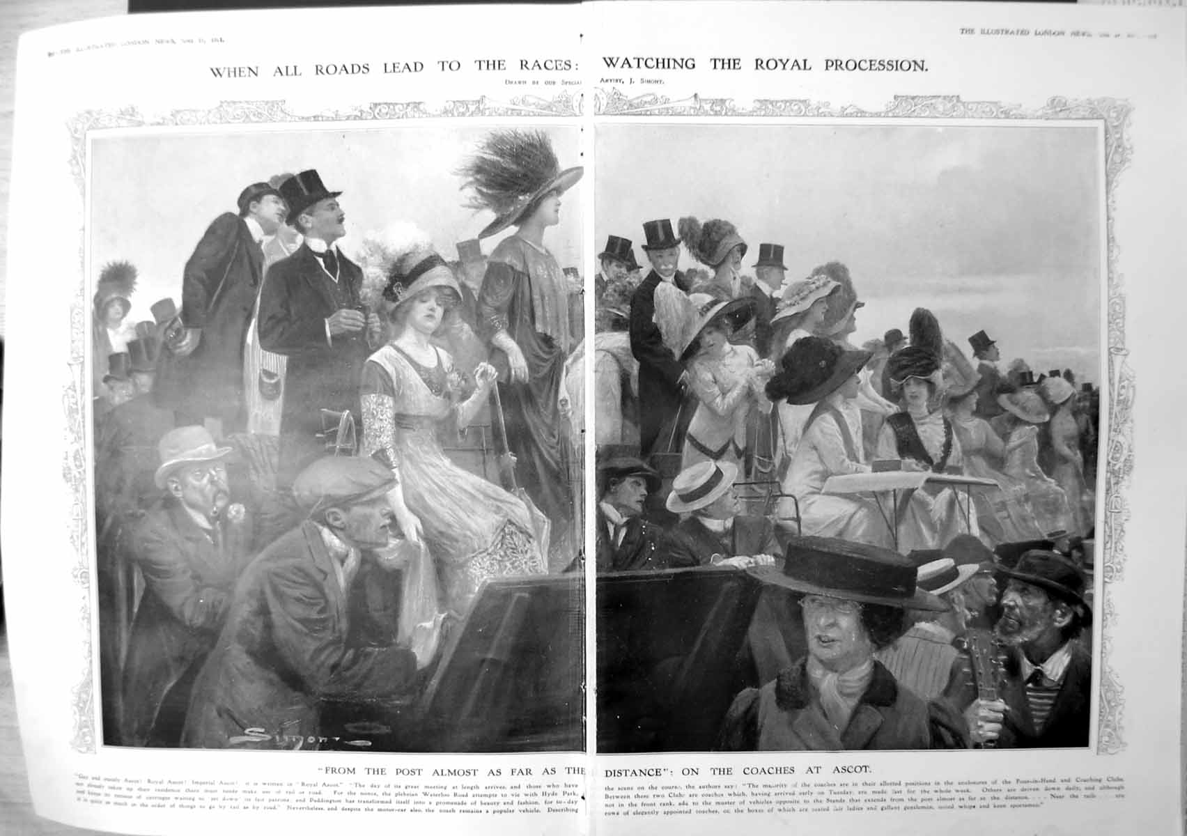 Old Coaches Heading To Ascot Watching Royal Procession Races 1911 952TP 20th