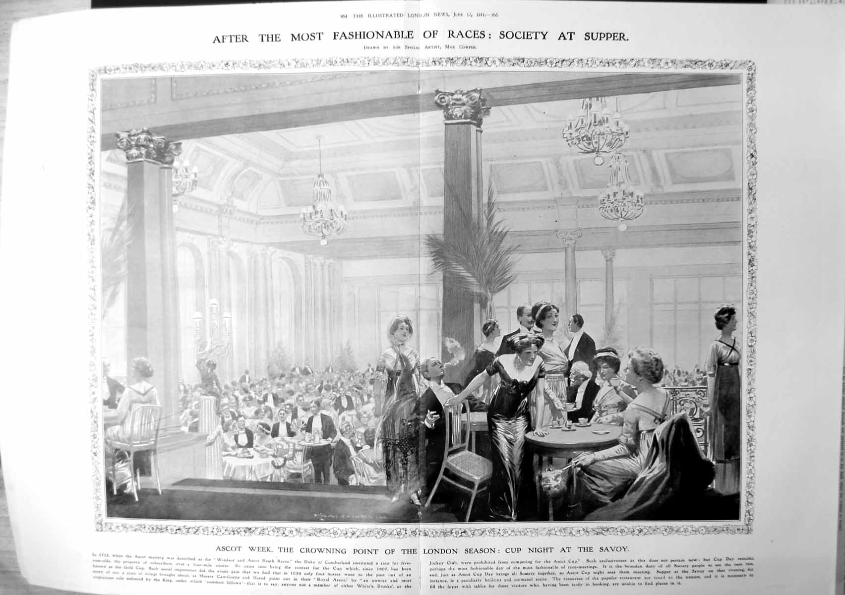 Old Ascot Week Cup Night Savoy After Fashionable Races Tables 1911 954TP 20th