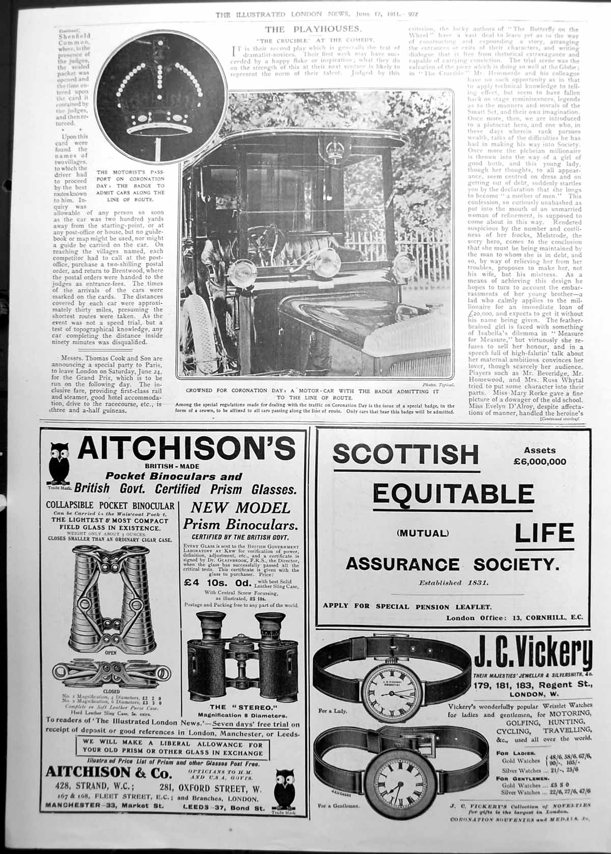 Old Crown For Car Coronation Day Admittance Route Ad Binoculars 1911 972P 20th